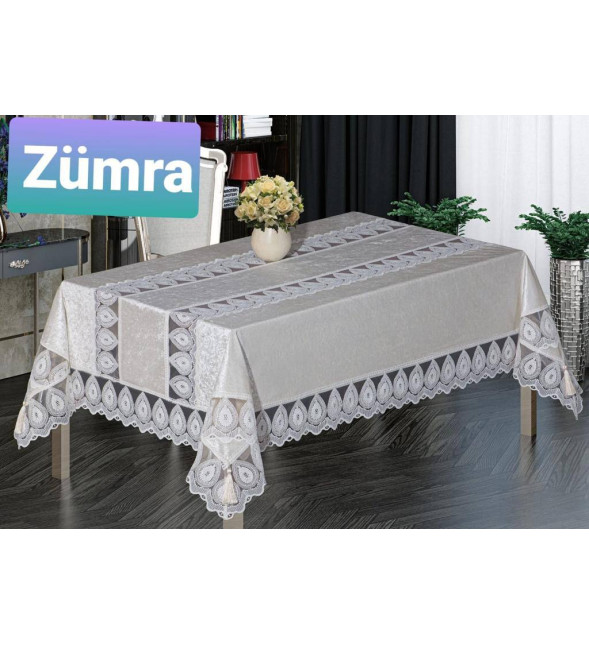 Турецька велюрова скатертина 180х220 см Erita Zumra з мереживом