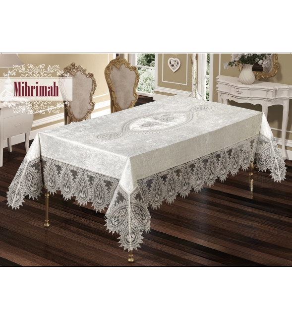 Турецкая велюровая скатерть 160х220 см Haspen Mihriban с кружевом