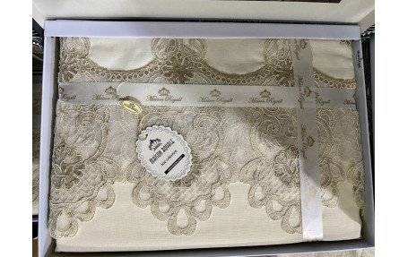 Турецька льняна скатертина 160х220 см Haspen Linda з мереживом