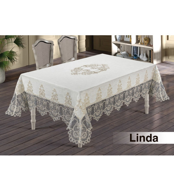 Турецька льняна скатертина 160х220 см Haspen Linda з мереживом