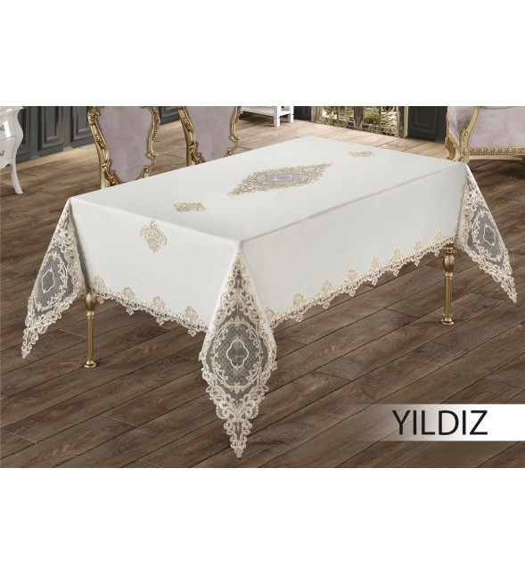 Турецкая льняная скатерть 160х220 см Haspen Yildiz с кружевом