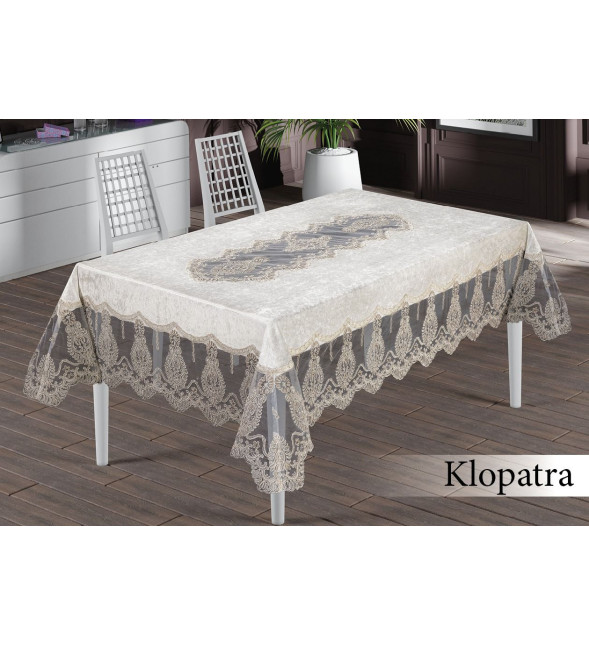 Турецкая льняная скатерть 160х220 см Haspen Klopatra с кружевом