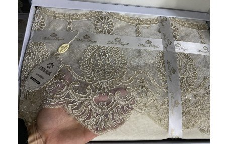 Турецкая льняная скатерть 160х220 см Haspen Klopatra с кружевом