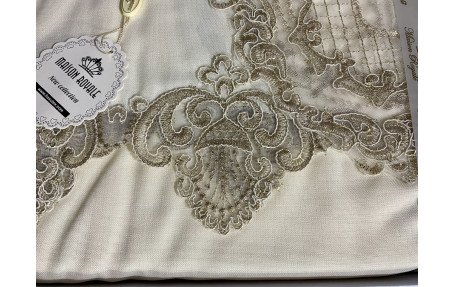 Турецька льняна скатертина 160х220 см Haspen Yildiz з мереживом