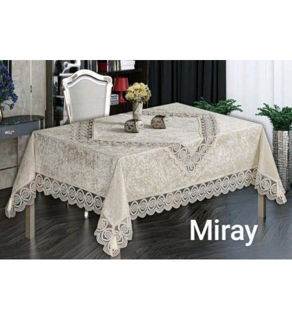 Турецкая велюровая скатерть 180х220 см Erita Miray с кружевом