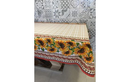 Скатертина лляна Соняшник клітка 110*150 см