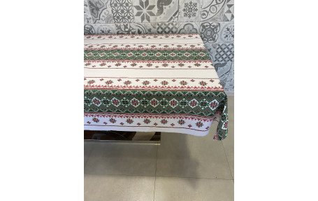 Скатертина лляна Орнамент зелений 220*150 см