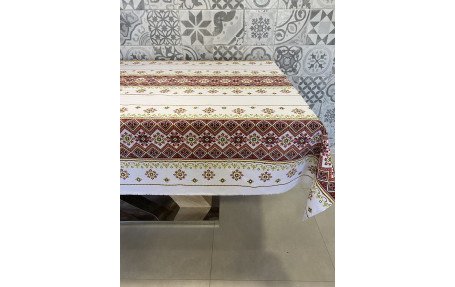 Скатерть льняная Орнамент красный 220*150 см